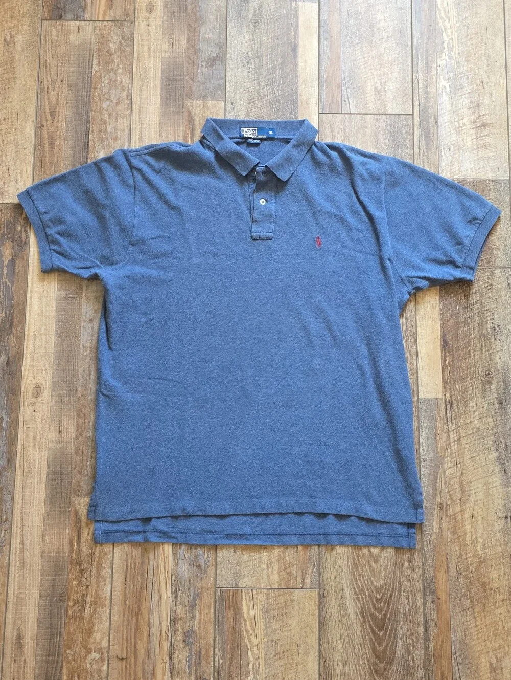 Polo Ralph Lauren - Vintage 90s Heavy Cotton Pique Polo Shirt - XL - Slate Blue